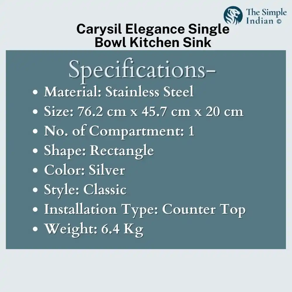 Carysil Elegance Single Bowl sink 