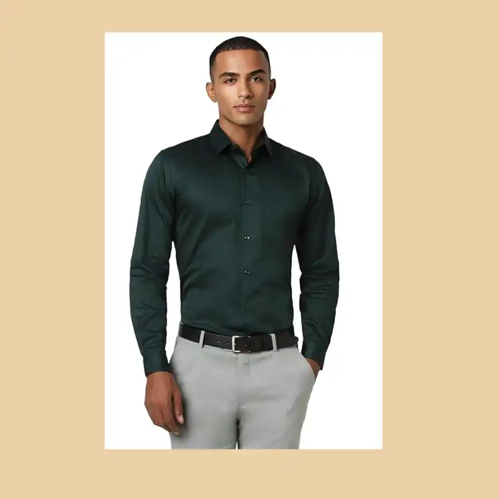 Peter England Men's Dark Green Shirt