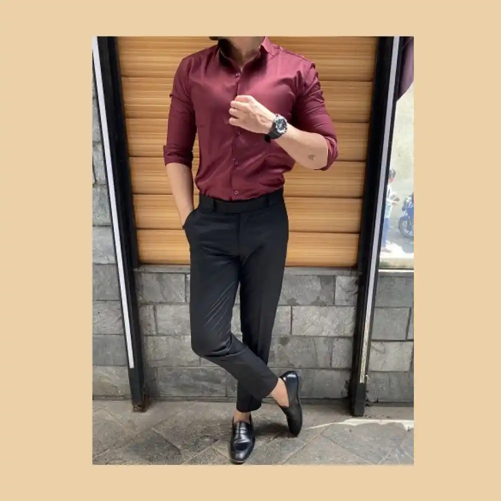 Marron shirt and Black Pant